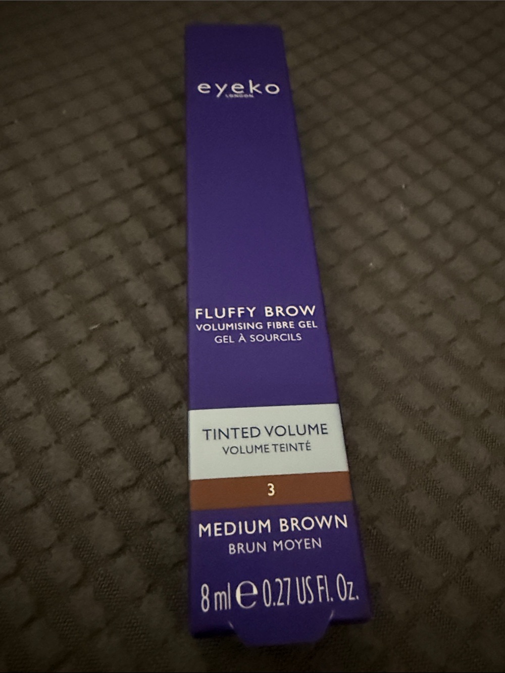 Eyeko Fluffy Brow Volumising Fibre Gel - Purple Box with Brown Shade #3